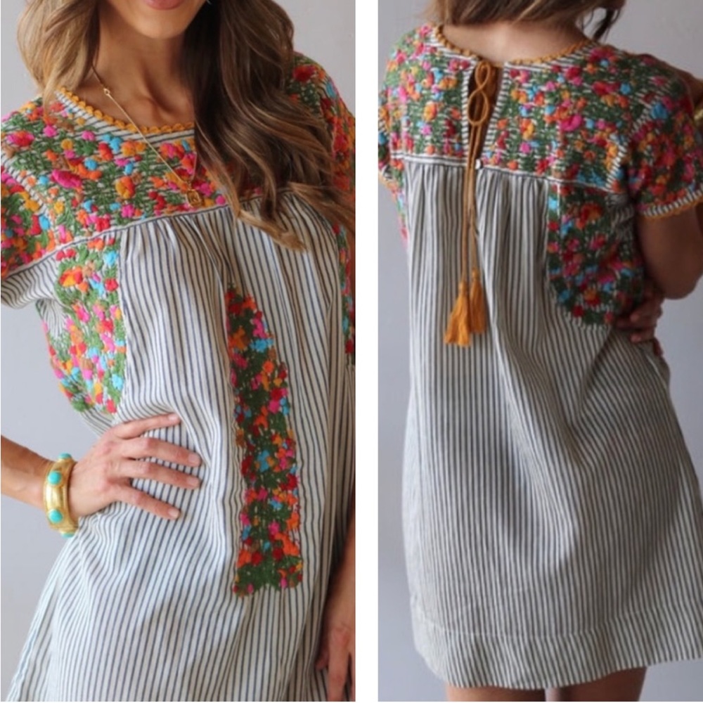 Ivy Jane NWT Sister Mary Bohemian Mary Lou Floral Embroidered Stripe Dress Sz XS